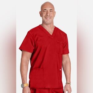 CHEROKEE WORKWEAR REVOLUTION RED MENS V NECK UTILITY SCRUB TOP - XL